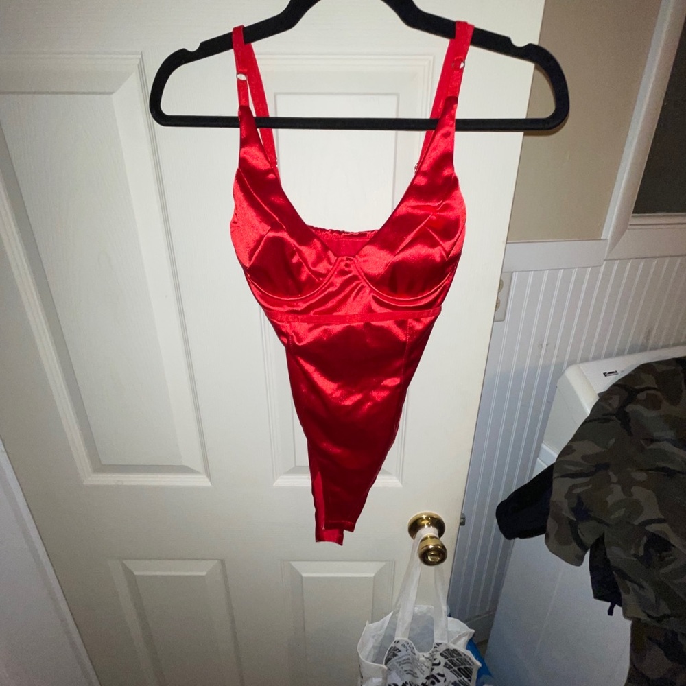 Red satin bodysuit